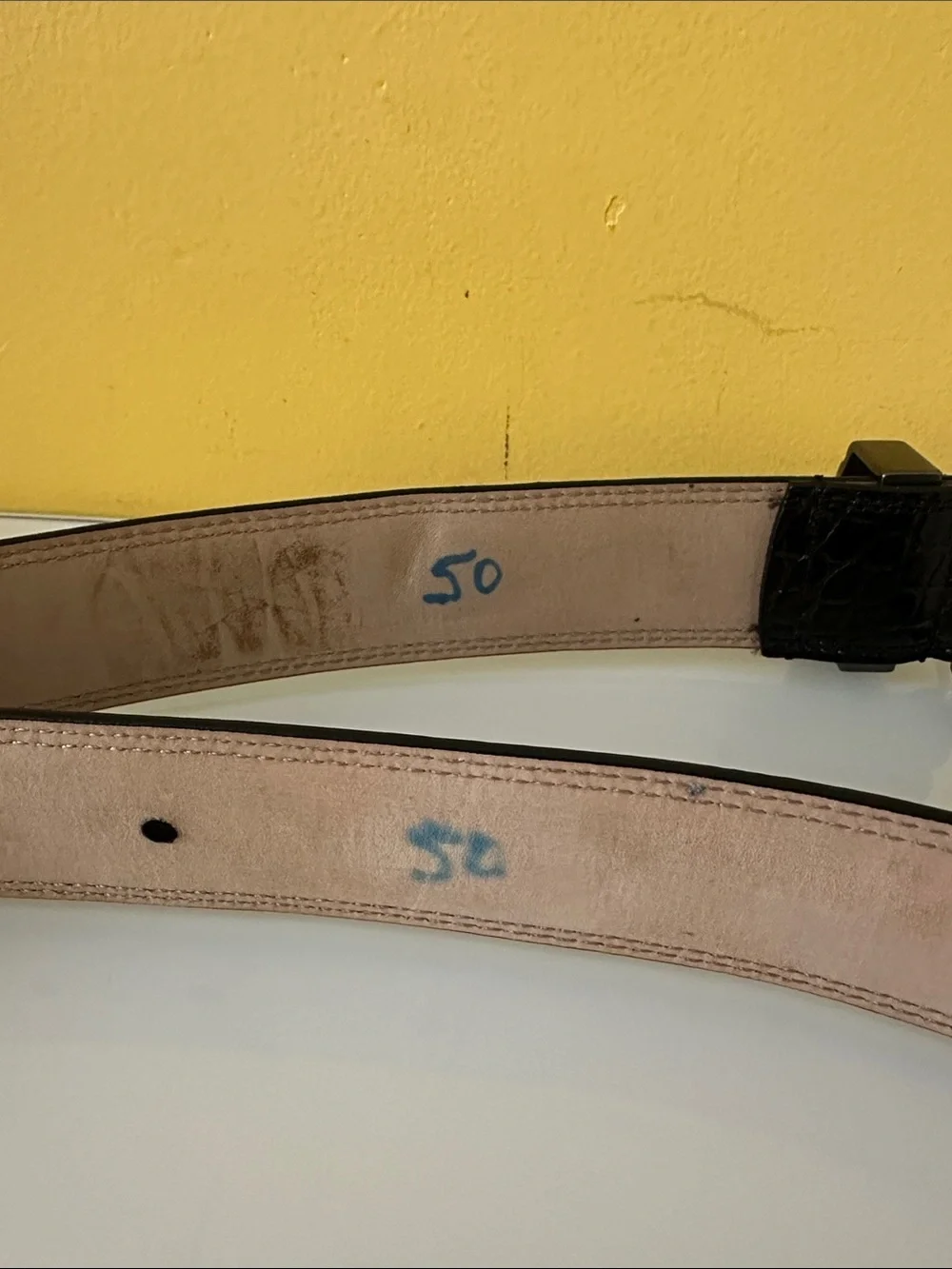 Men's Black Leather Croc Embossed Dress Belt with Brushed Steel Buckle 3XL